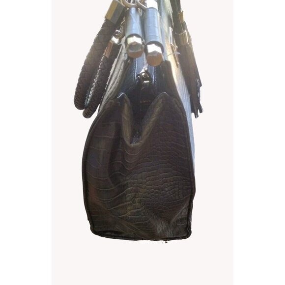 Bebe Handbag Satchel Gray Fringe Textured Braided Handle Gray - Picture 6 of 16